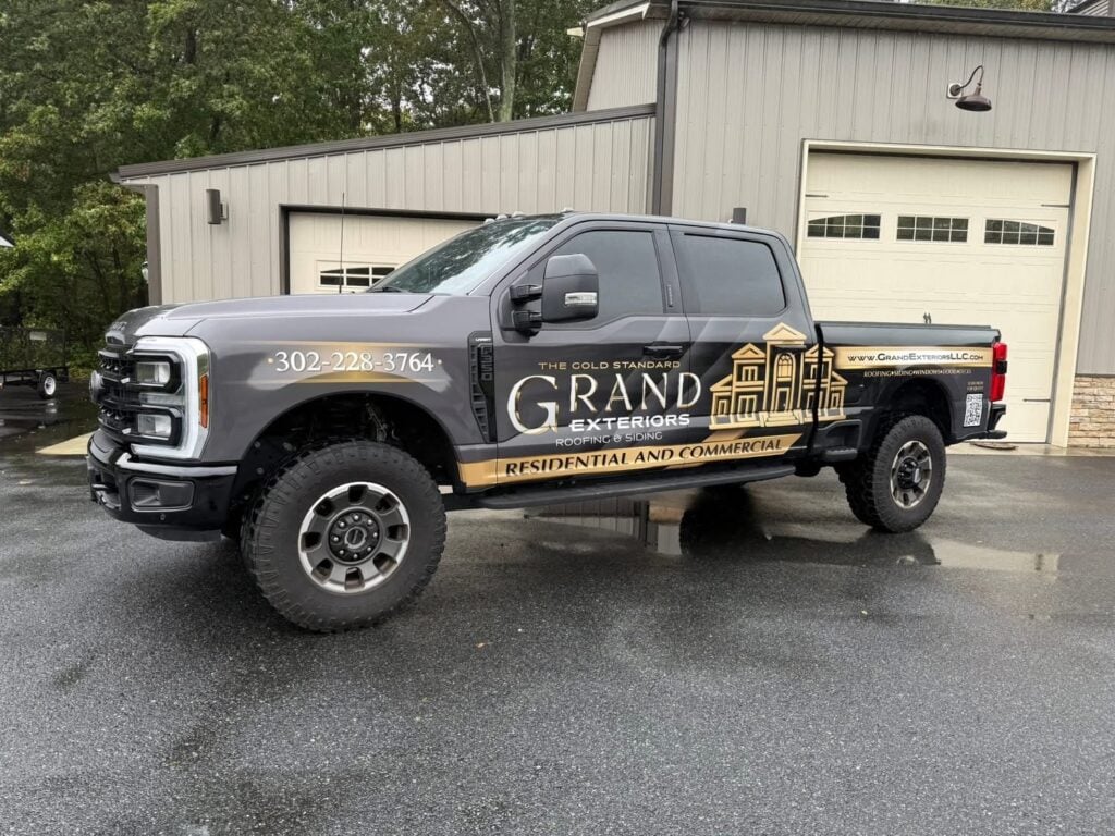 architectural shingles vs 3 tab Grand Exteriors branded truck
