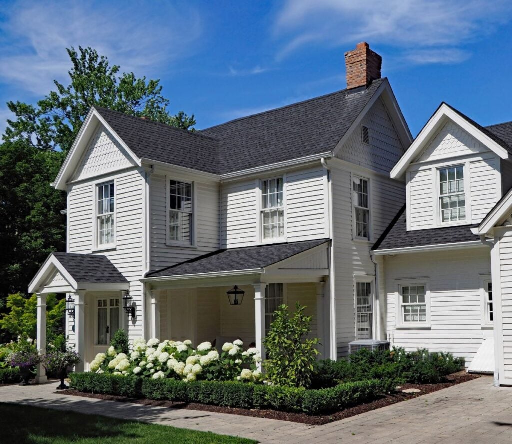 seamless gutters dark grey shingles