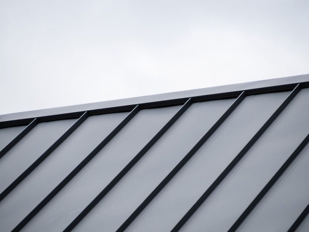 close-up of a black standing seam metal roof